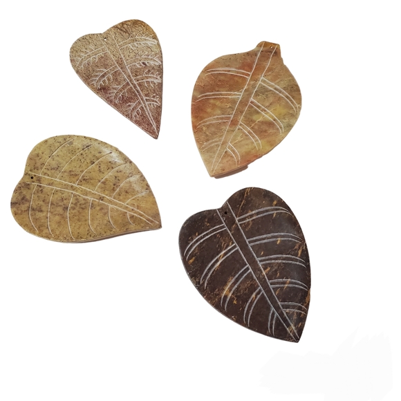 Soapstone Insense Stick Holders Carved Leaves Set of 4 Neutral - Picture 1 of 10